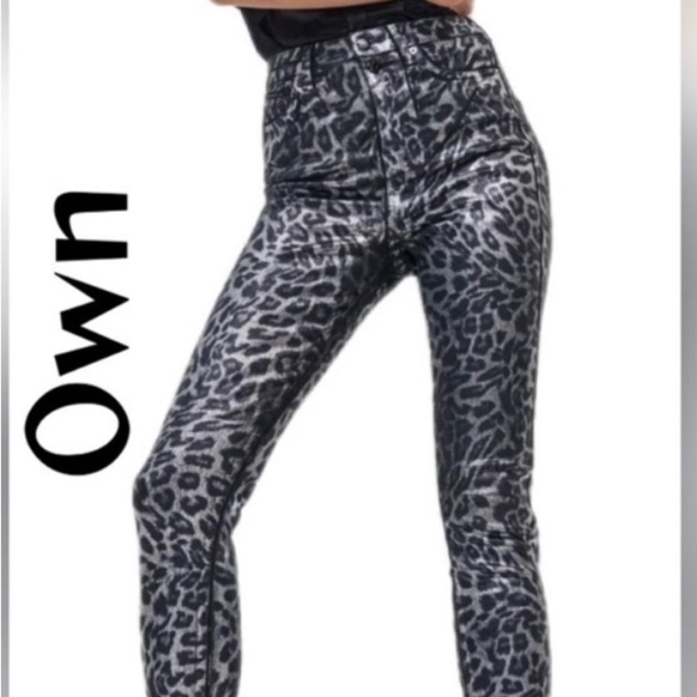 Women's Leopard Print Jeans - Black and Gray